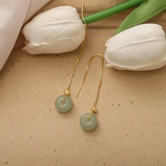 14K Gold filled Jade Earrings - Picture 4 of 4